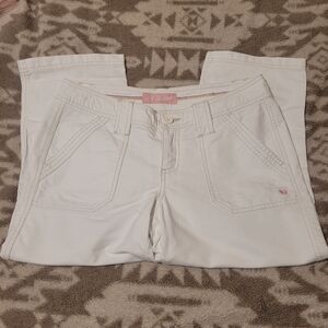 Aeropostale White Jeans with Pink Logo Patch and Rainbow Waistband